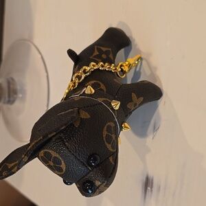 Dark Brown Dog Keychain with Gold Accents And Gold Spiked Collar